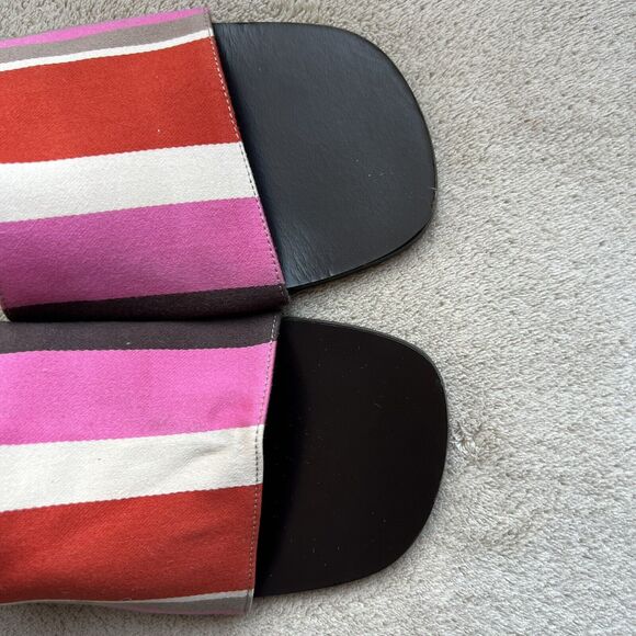 Kate Spade Pink Red White Brown Striped Fabric Slide Flat Sandals Women’s 7 B - Picture 16 of 16